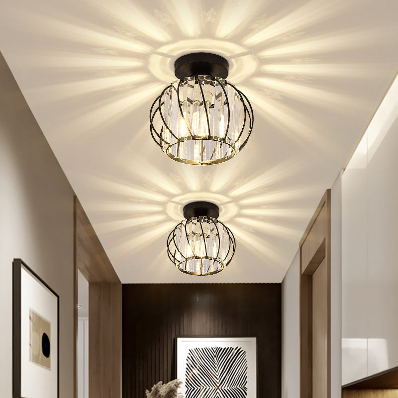 7.5 Inches Wide Mini Crystal Ceiling Light with Metal Wire Design Modern Lighting Fixture for Hallway Aisle