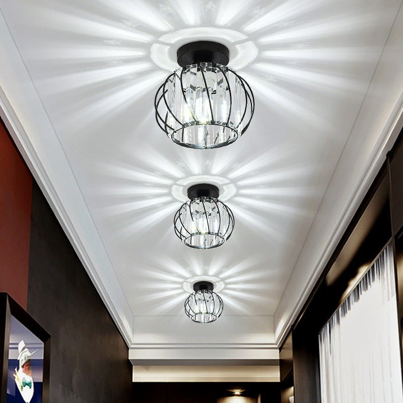 Mini lámpara de techo de cristal de 7,5 pulgadas de ancho con diseño de alambre de metal, accesorio de iluminación moderno para pasillo