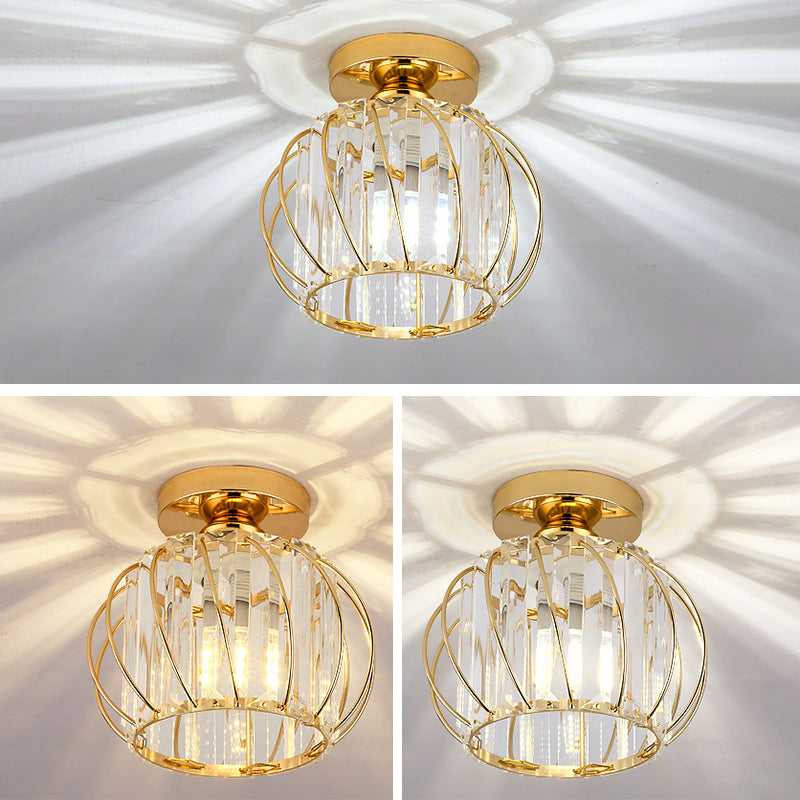 7.5 Inches Wide Mini Crystal Ceiling Light with Metal Wire Design Modern Lighting Fixture for Hallway Aisle