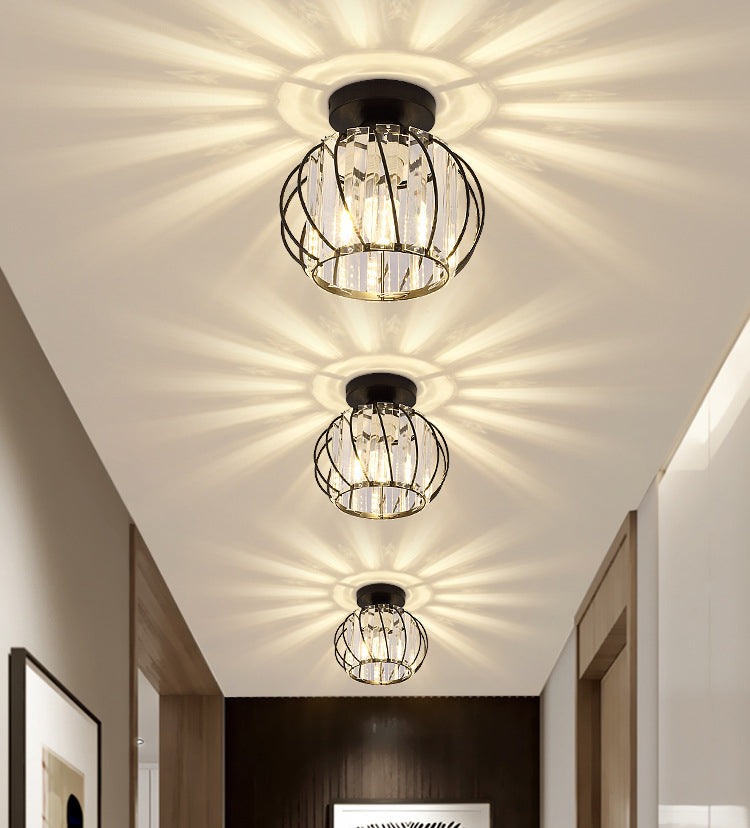 7.5 Inches Wide Mini Crystal Ceiling Light with Metal Wire Design Modern Lighting Fixture for Hallway Aisle