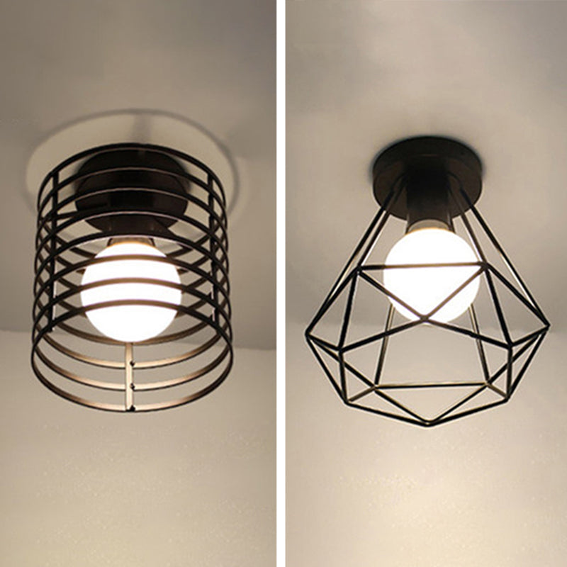 1 linda jaula de alambre de alambre de semi flush luminato de metal industrial soporte semi-flush en acabado negro
