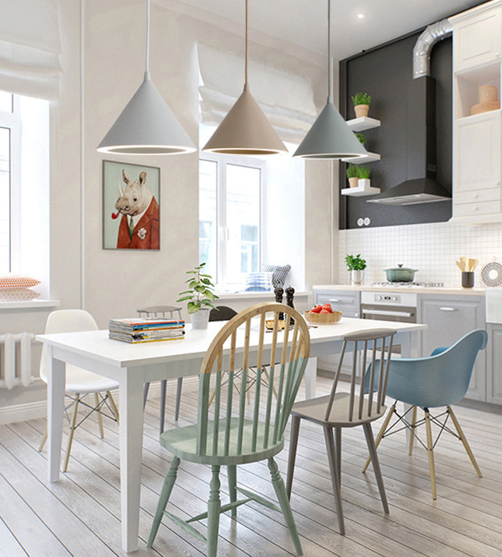 Dinning Room LED Hanging Light Fixture Simple Style Hanging Ceiling Light with Cone Metal Shade