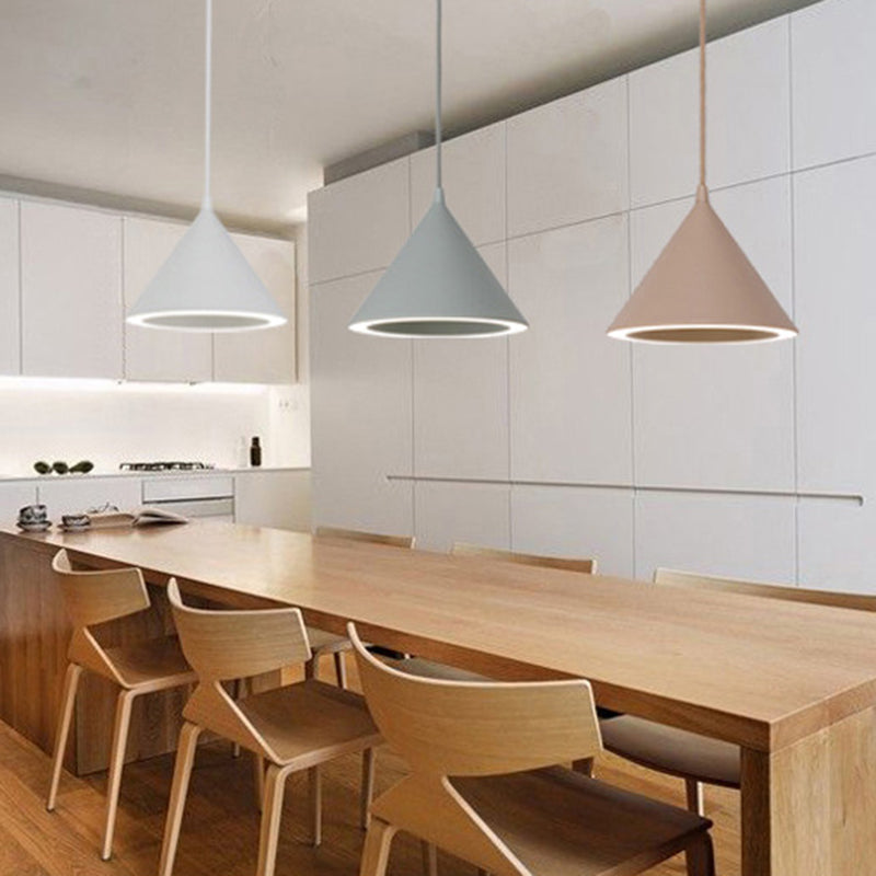Dinning Room LED Hanging Light Fixture Simple Style Hanging Ceiling Light with Cone Metal Shade