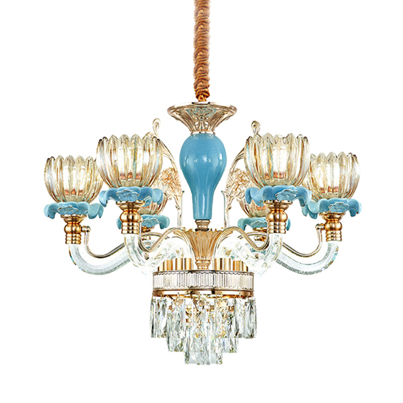 Fleur bleue suspendue au plafond modernisme 6/8/12 têtes 21,5 "/31,5" / 39 "de largeur en verre ambre de large éclairage
