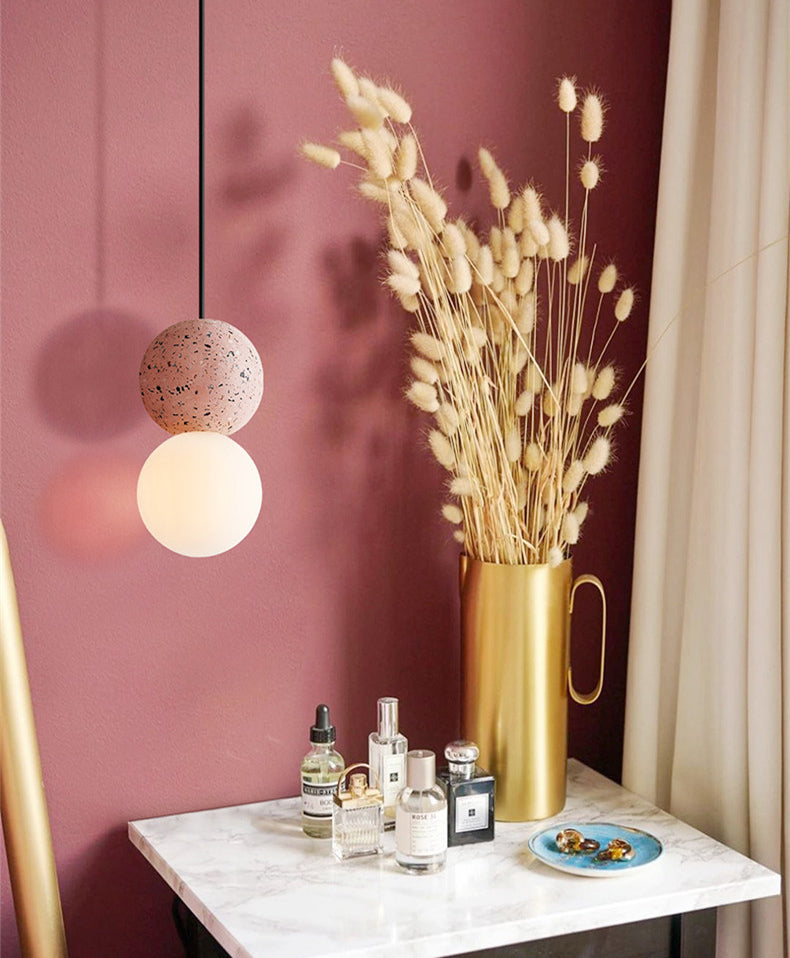 Round Terrazzo Mini Hanging Light Nordic Minimalism Style 1-Light Pendant for Bedside