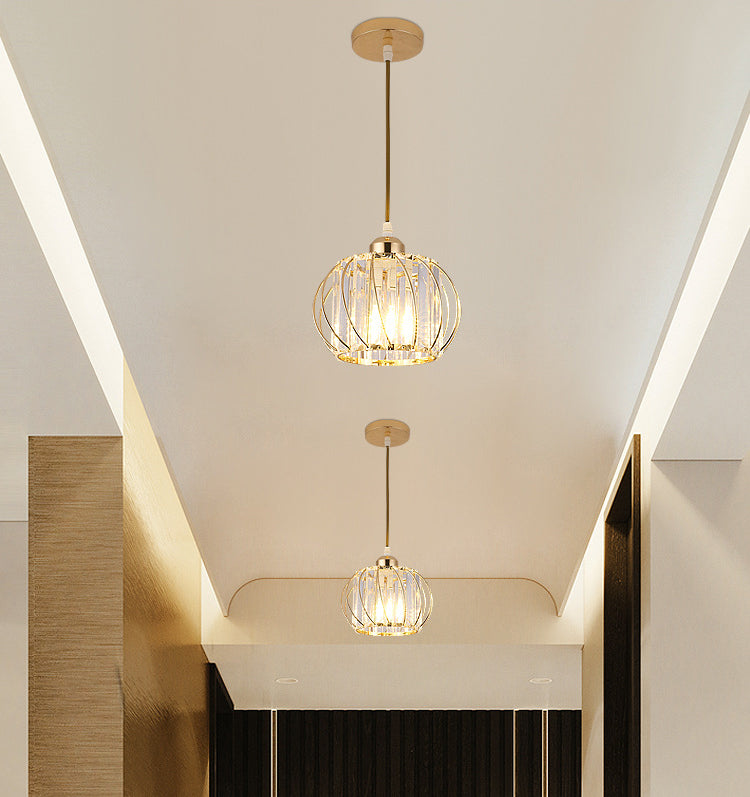 Luz colgante de mini cristal de 7.5 pulgadas de ancho con diseño de alambre de metal moderno accesorio de iluminación para pasillo del pasillo