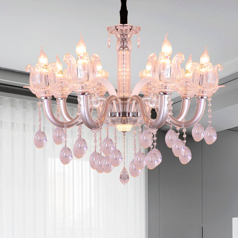 Candélabra suspendu lampe à cristal contemporain Drop 6/8 têtes 23,5 "/31,5" de large lustre de pendentif en argent de largeur