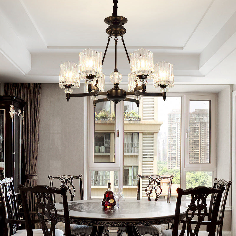 Illuminazione a sospensione cilindri neri contemporanei 6/8/10 teste kit lampada a base di asta di cristallo, largo 28 "/34.5" /42.5 "