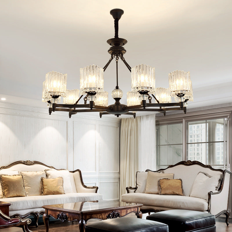 Illuminazione a sospensione cilindri neri contemporanei 6/8/10 teste kit lampada a base di asta di cristallo, largo 28 "/34.5" /42.5 "