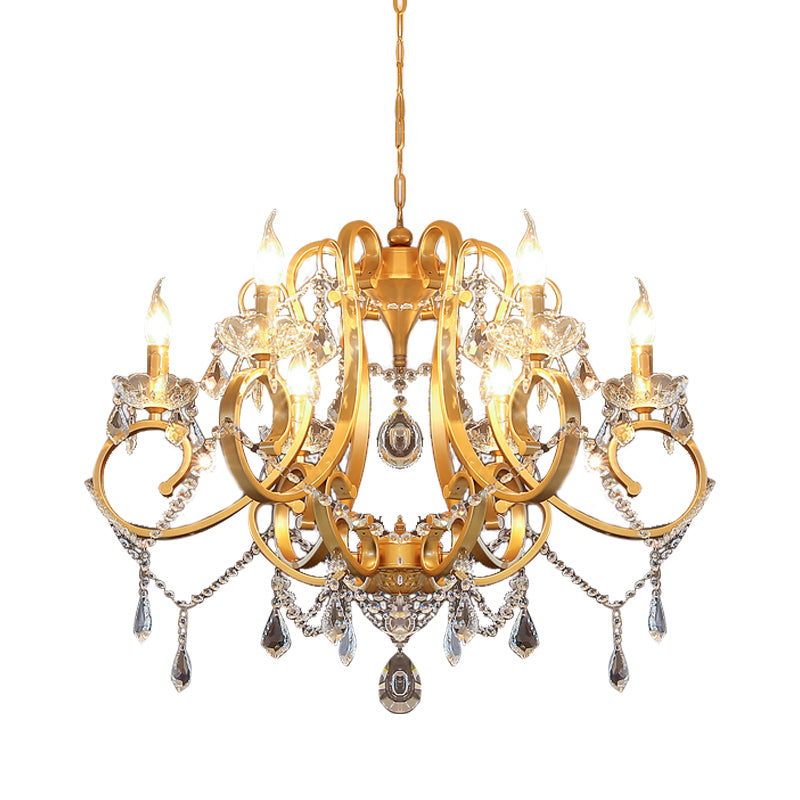 Candle Dining Room Pendant Ceiling Light Crystal Drop 6 Heads Postmodern Chandelier Lamp in Brass