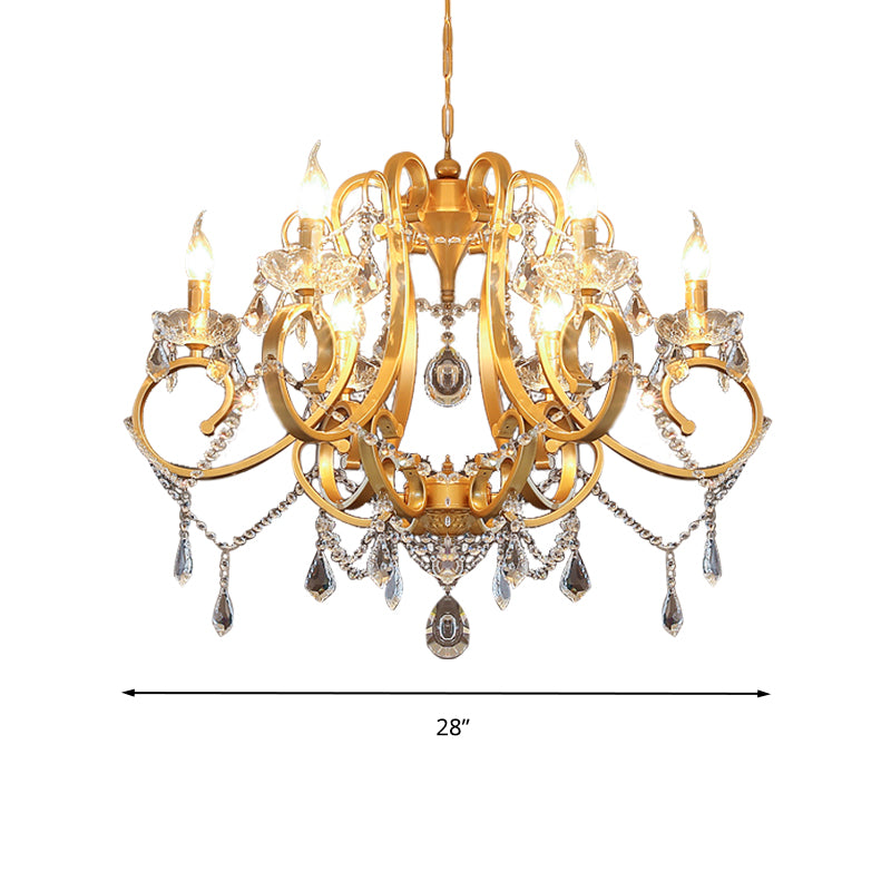 Candle Dining Room Pendant Ceiling Light Crystal Drop 6 Heads Postmodern Chandelier Lamp in Brass