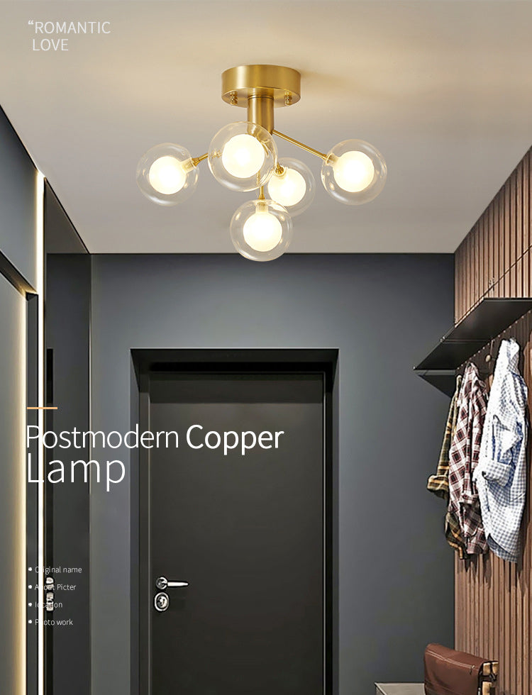 Ball Semi Flush Mount Chandelier Modern Clear and Frosted Glass 5-Light Corridor Ceiling Light
