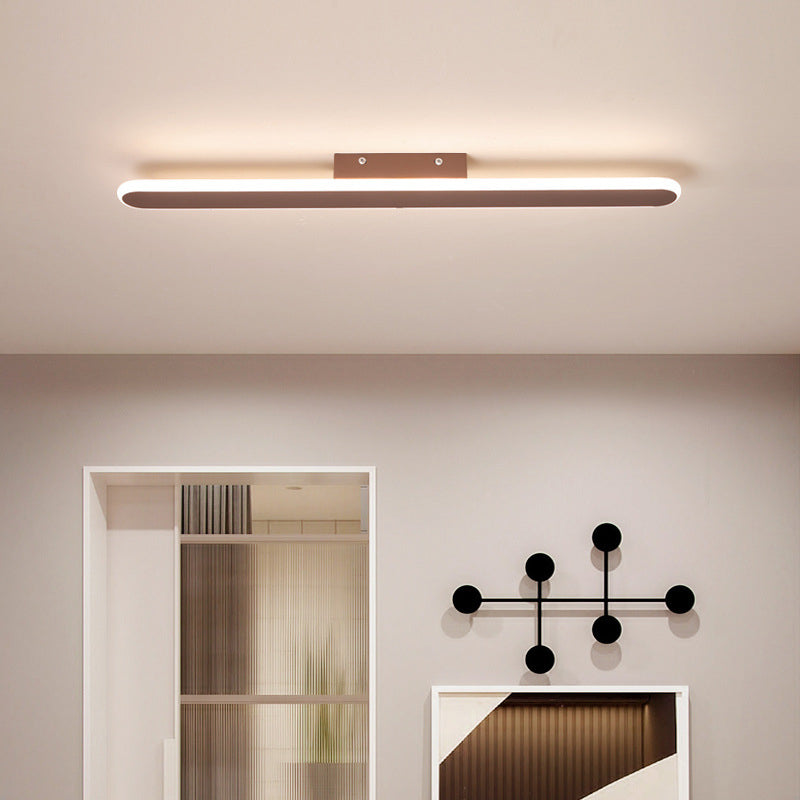 Coffee Finish Bar Shaped Flush Lamp Minimalism Metal LED Ceiling Mounted Light for Corridor