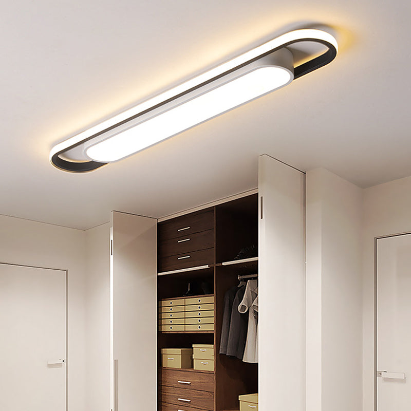 Simplicity LED Ceiling Light Fixture White Oval Ceiling Mount Light Fixture with Metal Shade