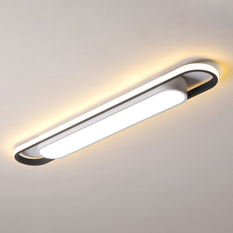 Simplicity LED Ceiling Light Fixture White Oval Ceiling Mount Light Fixture with Metal Shade