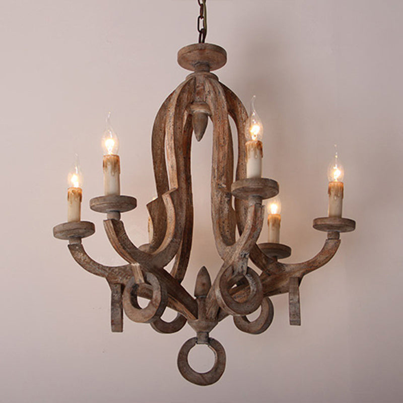French Country Plated Candle-Style Chandelier Lighting Antique Driftwood Ceiling Light for Dining Room