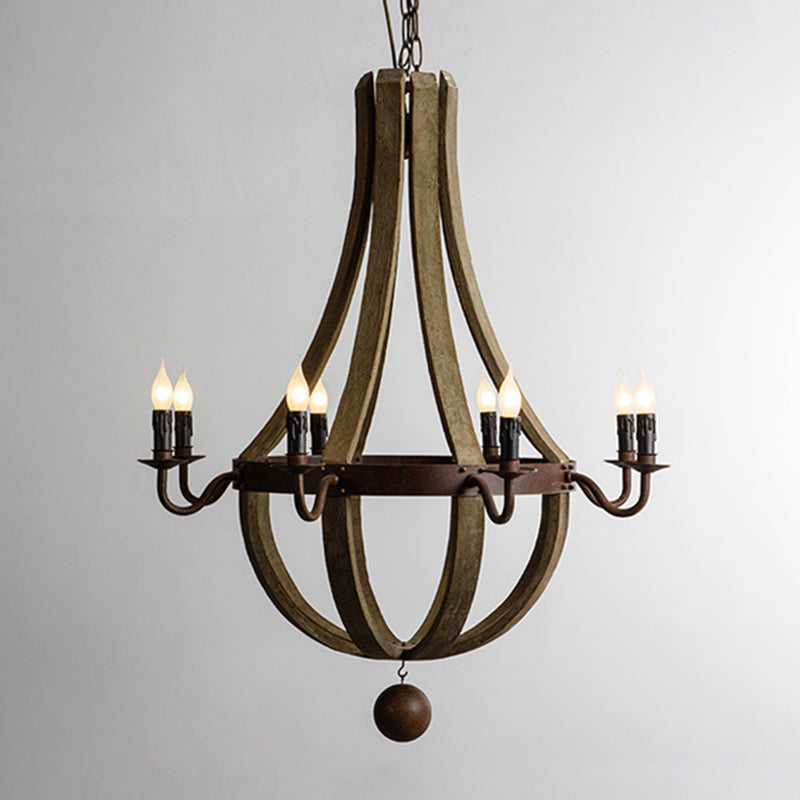 Vintage Brown Wooden Candlestick Pendant Light Rustic Traditional Dining Room Chandelier Lighting