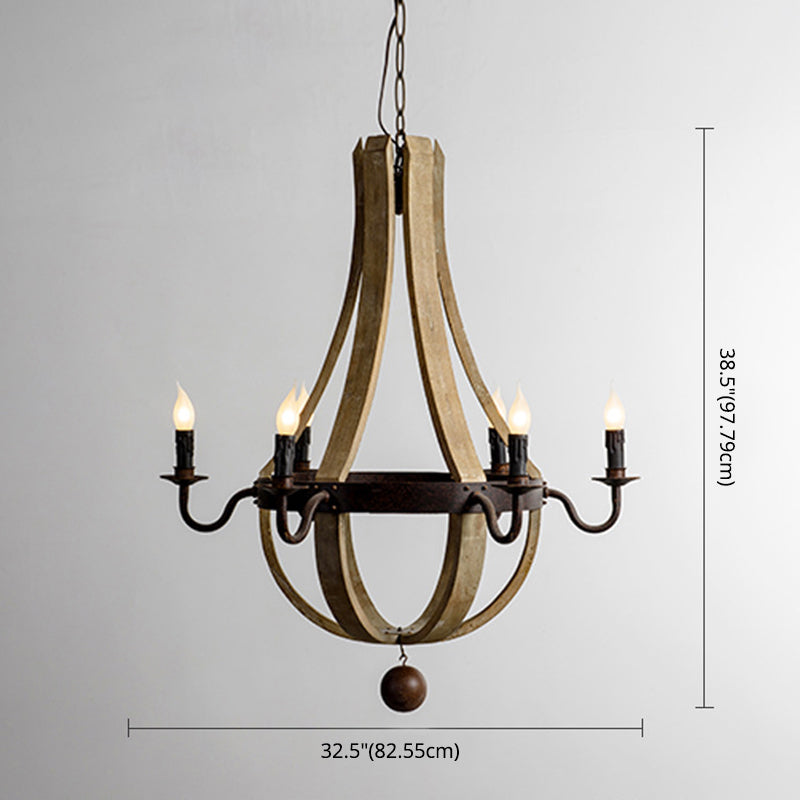 Vintage Brown Wooden Candlestick Pendant Light Rustic Traditional Dining Room Chandelier Lighting