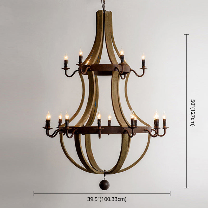 Vintage Brown Wooden Candlestick Pendant Light Rustic Traditional Dining Room Chandelier Lighting