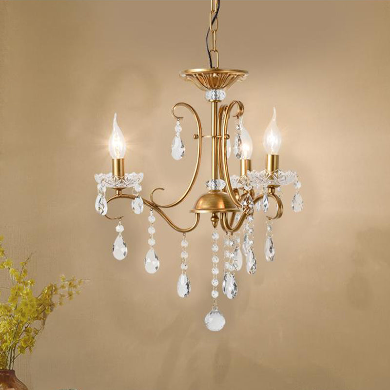 Droplet Chandelier Lighting Traditional Cut Crystal 3/6 Heads 17"/25.5" Wide Brass Suspension Pendant Light