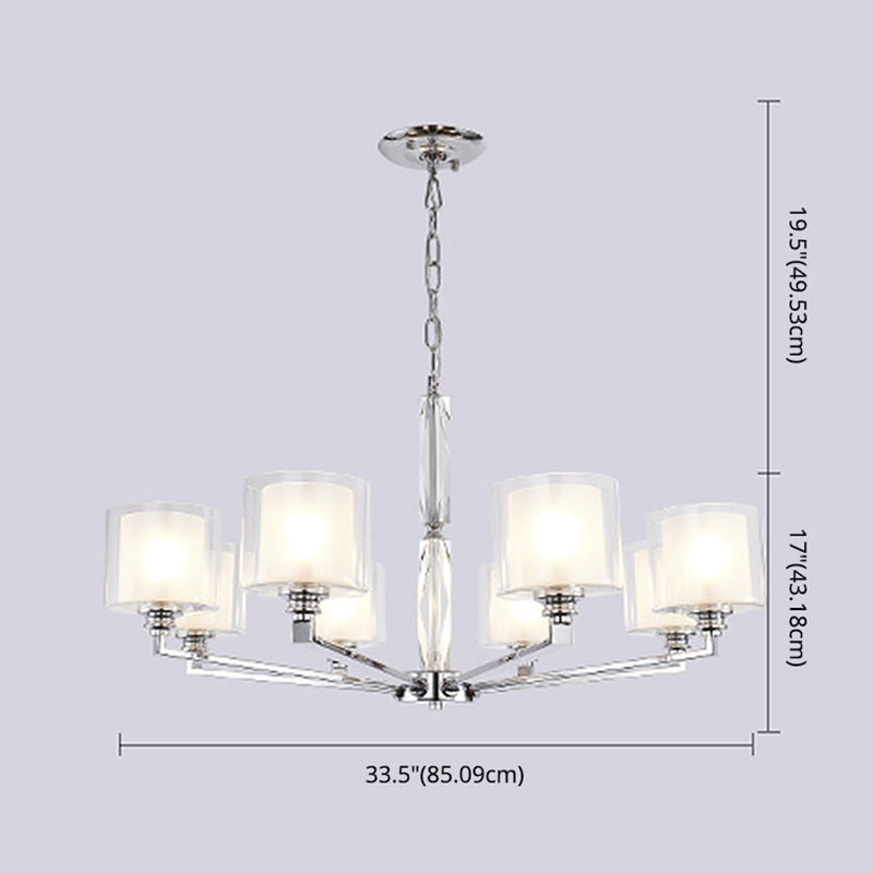 Chrome Metal Radial Pendant Light Modern Cylindrical Clear Glass Shade  Bedroom Chandelier Lighting