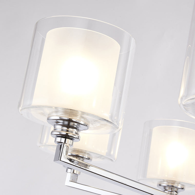 Chrome Metal Radial Pendant Light Modern Cylindrical Clear Glass Shade  Bedroom Chandelier Lighting