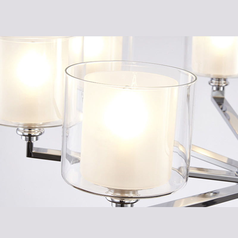 Chrome Metal Radial Pendant Light Modern Cylindrical Clear Glass Shade  Bedroom Chandelier Lighting