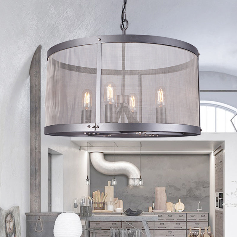 Pantalla cilíndrica de hierro colgante colgante granja 2/4 luces de lámpara negra iluminación