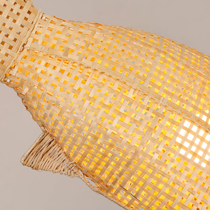 27.5" Wide Japanese Style Carp Hanging Light Bamboo Weaving Creative 1-Light Pendant for Restaurant