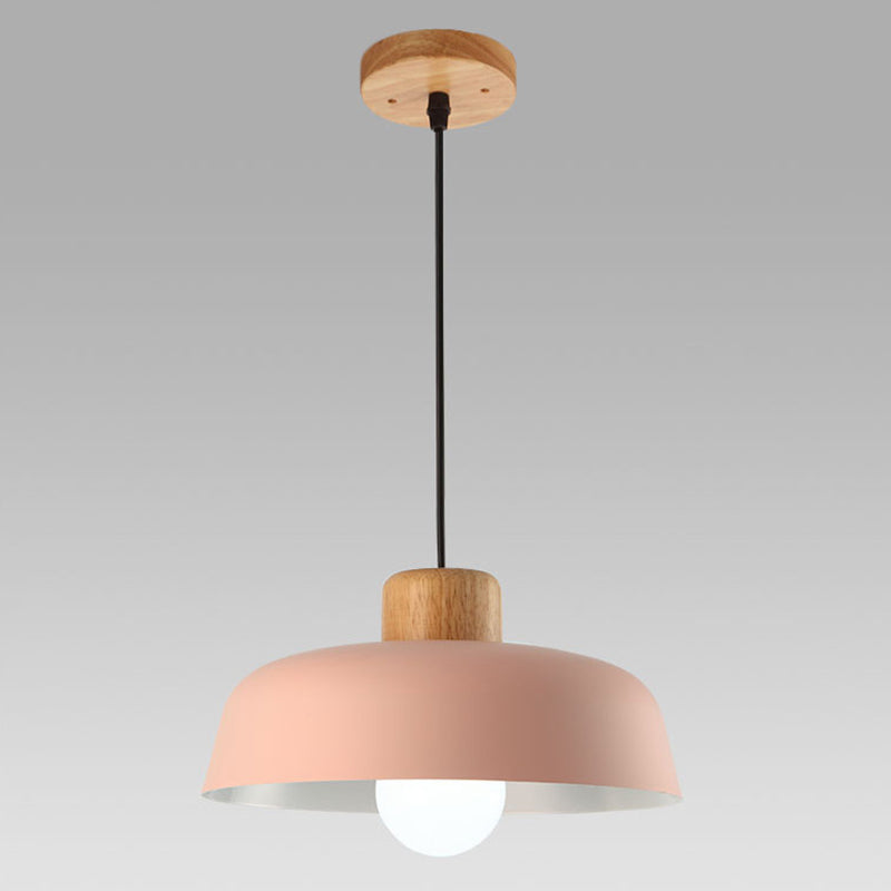 Noordse industriële stijl macaron kroonluchter aluminium lampenkap houten plafondlade slaapkamer hanglamp