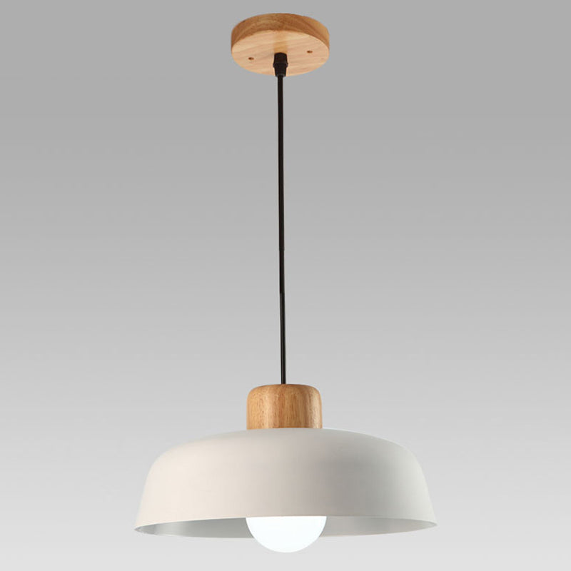 Noordse industriële stijl macaron kroonluchter aluminium lampenkap houten plafondlade slaapkamer hanglamp