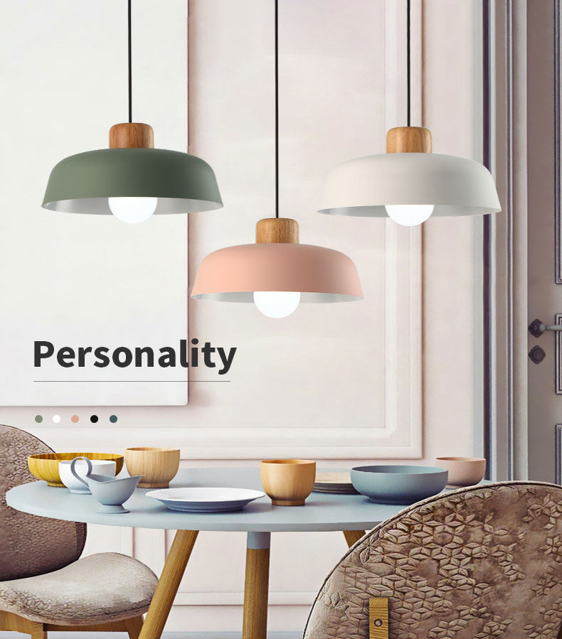 Candelier de lámpara de aluminio de estilo industrial nórdico bandeja de madera de la lámpara de aluminio Luz de dormitorio