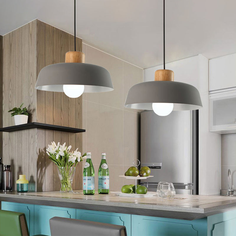 Candelier de lámpara de aluminio de estilo industrial nórdico bandeja de madera de la lámpara de aluminio Luz de dormitorio