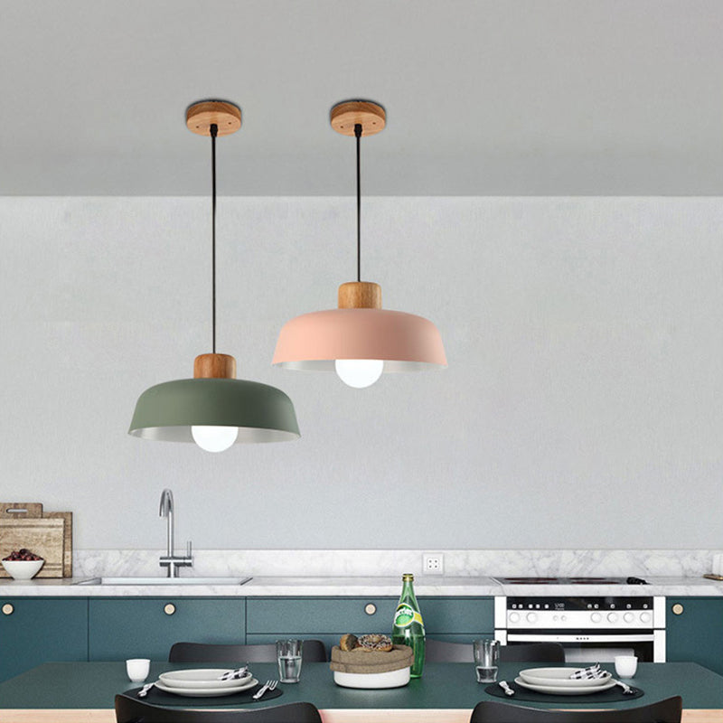 Candelier de lámpara de aluminio de estilo industrial nórdico bandeja de madera de la lámpara de aluminio Luz de dormitorio