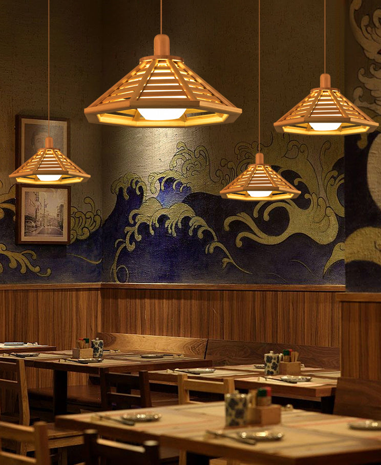 Japanse stijl houten huis kroonluchter handgemaakte houten hanglamp voor bar balkon