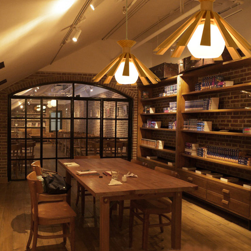 Japanese Style Wooden Single Head Dining Chandelier Log Ceiling Tray Pendant Light