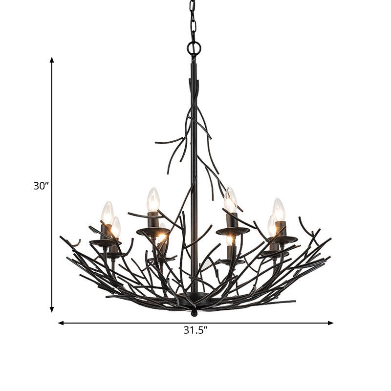 Lámpara de lámpara de araña de forma de nido vintage colgante de techo colgante de 8 luces en negro