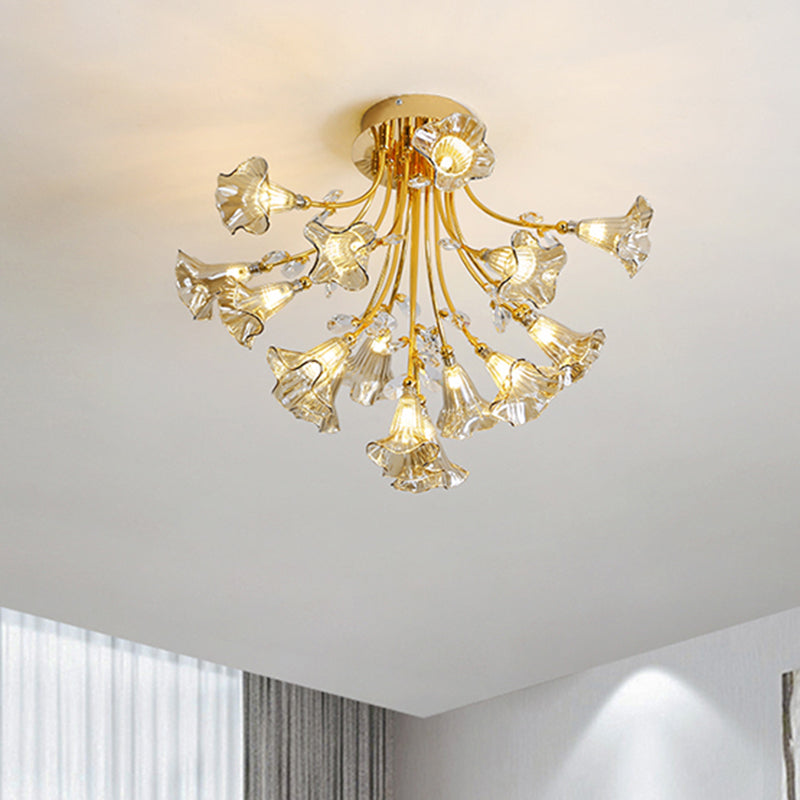 Oro Starburst Semi Flush Contemporary 16 teste Crystal Softeil Mount Fissegon