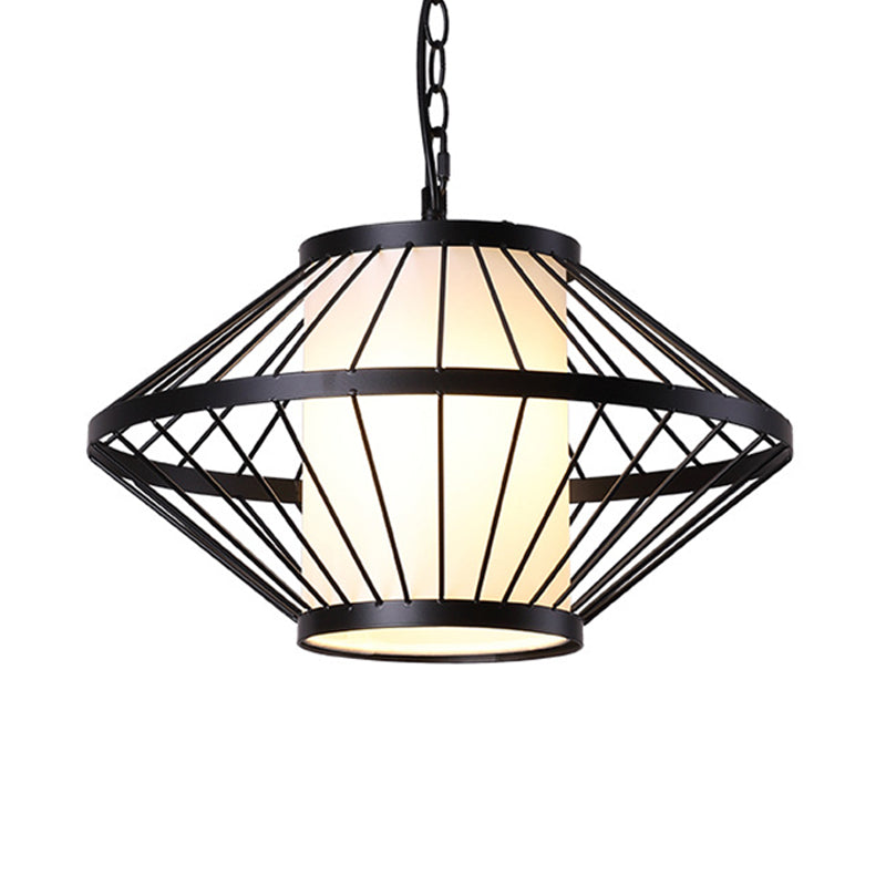 Iron Black Hanging Lamp 16"/19.5"/23.5" Wide Lantern Cage 1 Bulb Traditional Ceiling Pendant Light