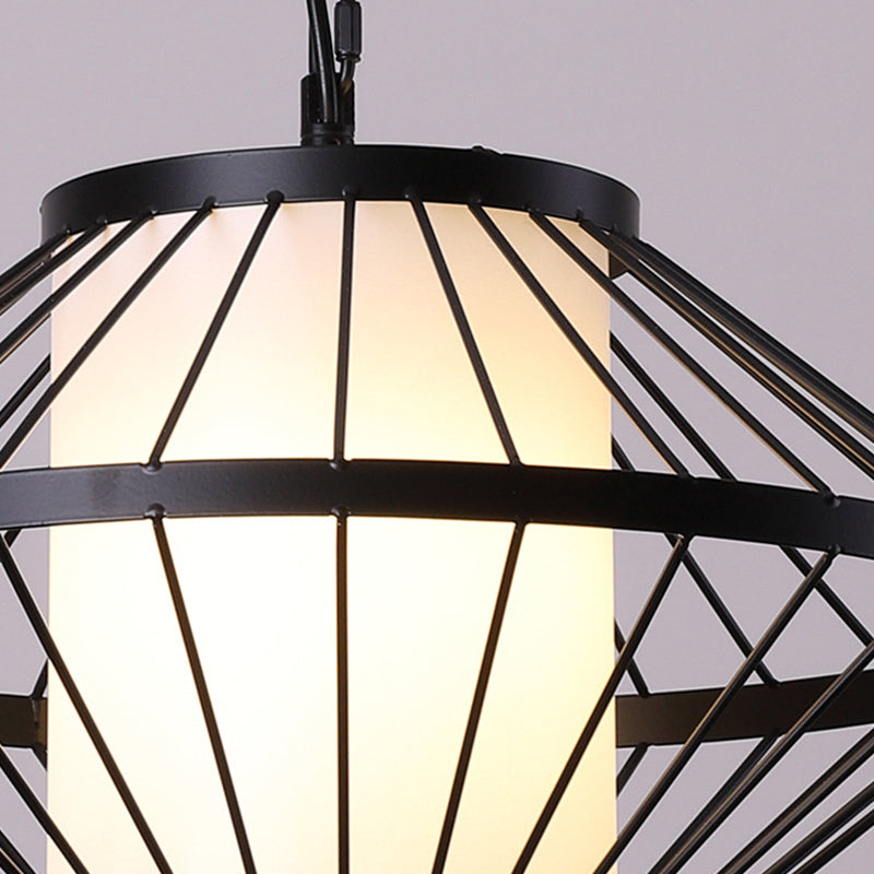 Iron Black Hanging Lamp 16"/19.5"/23.5" Wide Lantern Cage 1 Bulb Traditional Ceiling Pendant Light