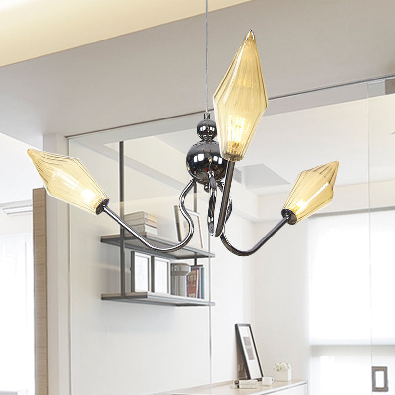 Bernstein/Clear Glass Diamond Hanging Lampe Vintage 3-Kopf-Schwarz/Chrom-Oberflächenleuchte mit einstellbarem Kabel