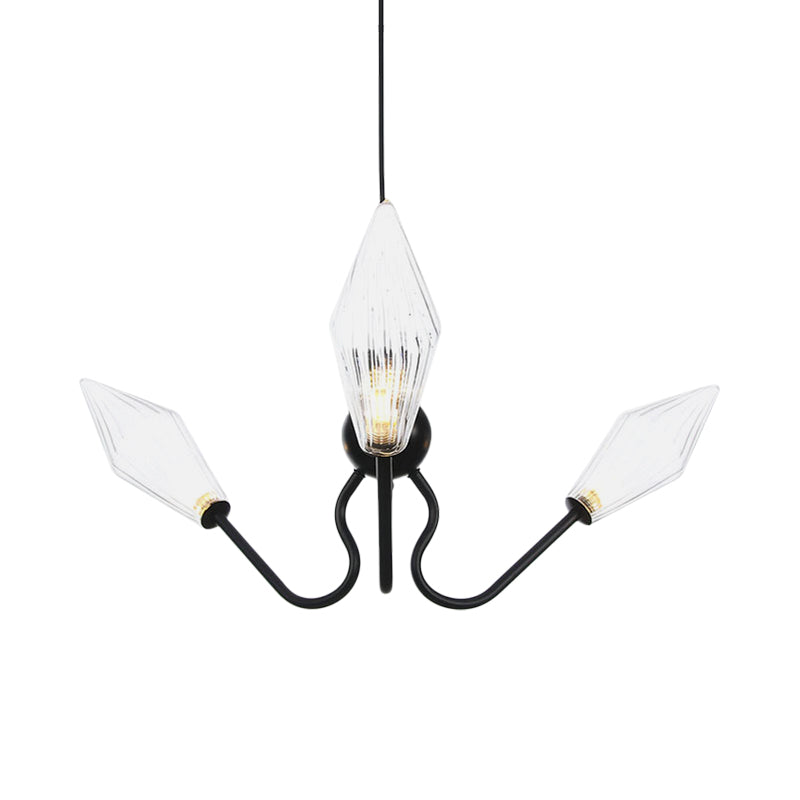 Bernstein/Clear Glass Diamond Hanging Lampe Vintage 3-Kopf-Schwarz/Chrom-Oberflächenleuchte mit einstellbarem Kabel