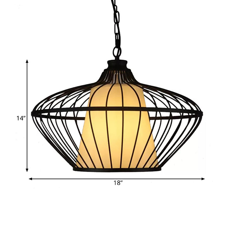 1 Light Basket Ceiling Suspension Lamp Classic Black Metallic Pendant Lighting Fixture