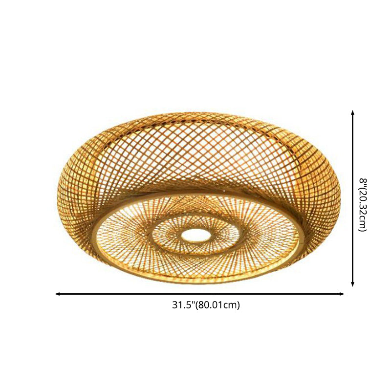 Circular Flush Mount Light Fixture Asian Rattan Flush Mount