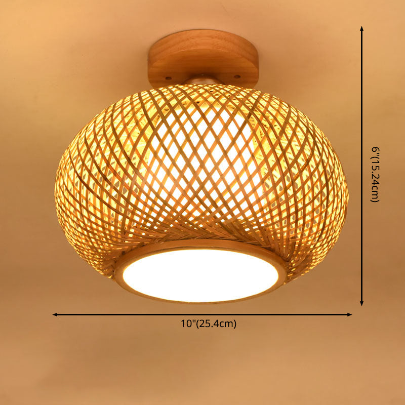 Asian Style Handmade Bamboo Weaving Ceiling Light 1 Head Wooden Ceiling Lamp for Restaurant