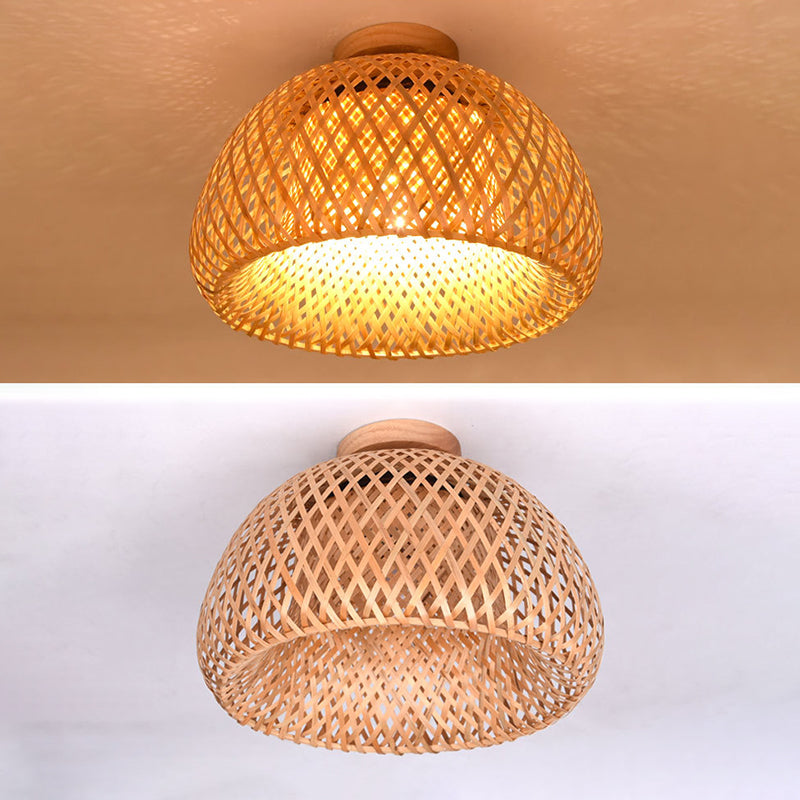 Asian Style Handmade Bamboo Weaving Ceiling Light 1 Head Wooden Ceiling Lamp for Restaurant