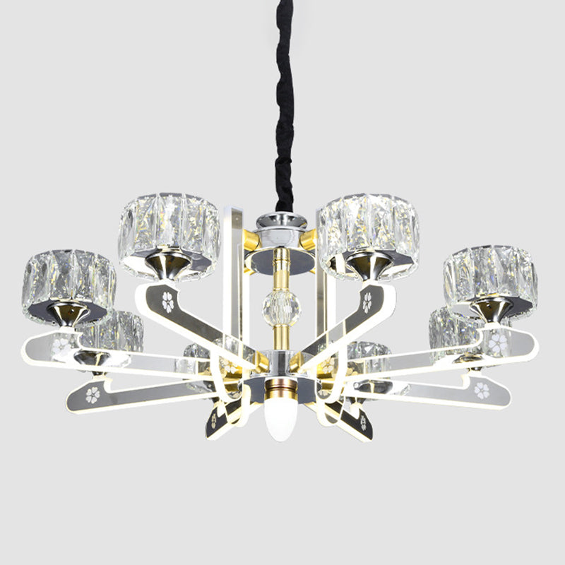 Drum LED Chandelier Lighting Contemporary Crystal Living Room Hanging Light in Chrome