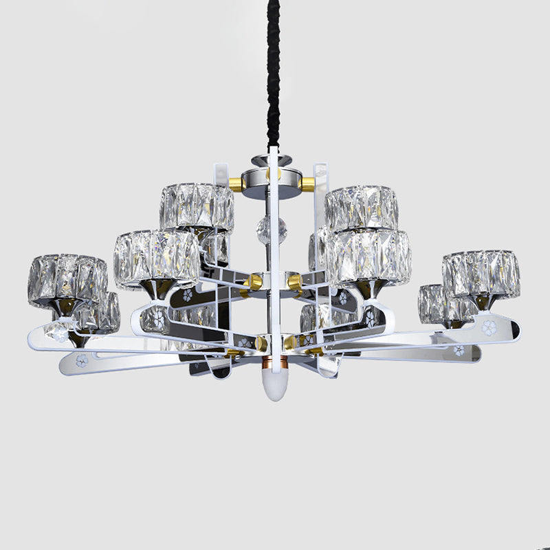 Drum LED Chandelier Lighting Contemporary Crystal Living Room Hanging Light in Chrome
