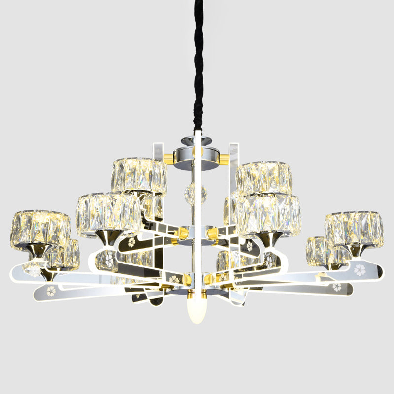 Drum LED Chandelier Lighting Contemporary Crystal Living Room Hanging Light in Chrome