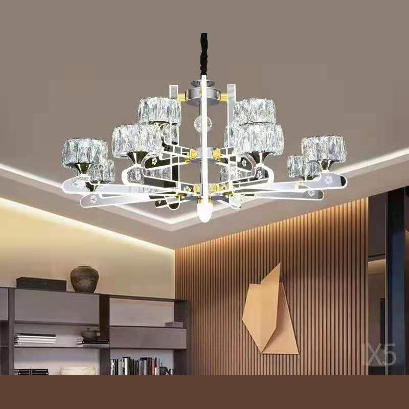 Drum LED Chandelier Lighting Contemporary Crystal Living Room Hanging Light in Chrome